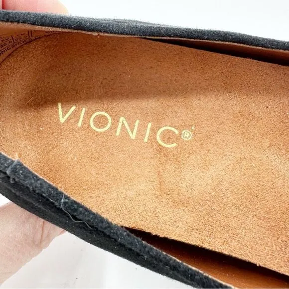 Vionic Willa Slip-on Black Suede Leather Flat Black Comfort Shoe 6.5 WIDE