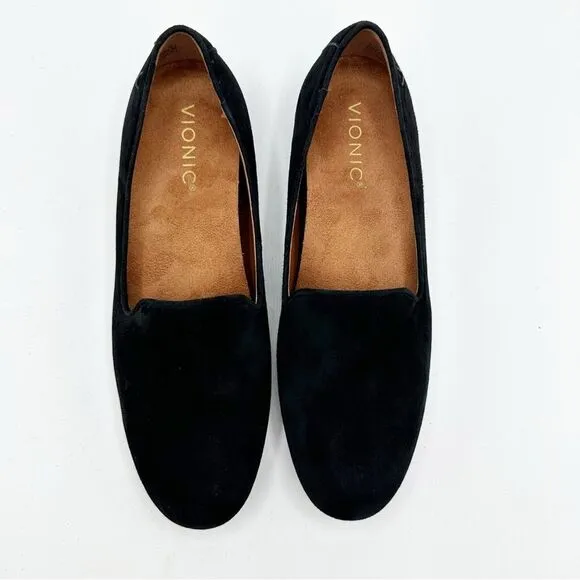 Vionic Willa Slip-on Black Suede Leather Flat Black Comfort Shoe 6.5 WIDE