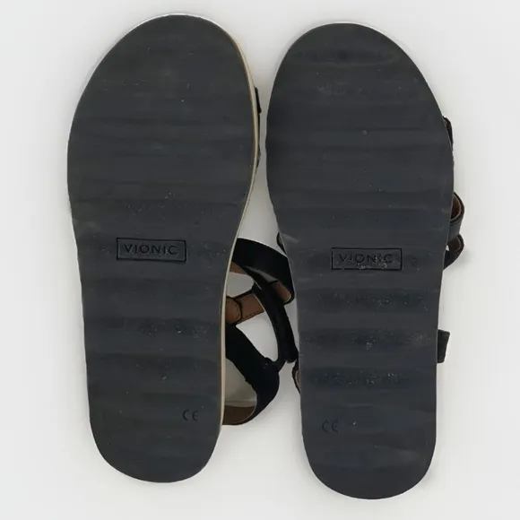Vionic Women’s Phoenix Kellyn Backstrap Platform Sandals Black &amp; White Size 8.5