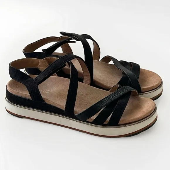 Vionic Women’s Phoenix Kellyn Backstrap Platform Sandals Black &amp; White Size 8.5