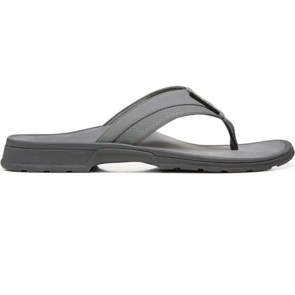 Vionic Wyatt Sandals Mens 9 Charcoal Gray Flip Flops Arch Support Orthotic New