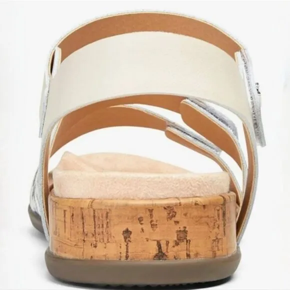 VIONIC® Women’s Colleen Cream Boa Metallic Leather Sandals