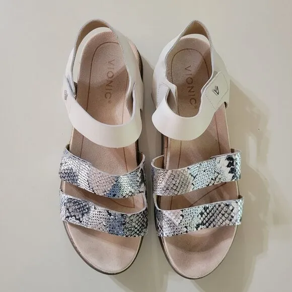 VIONIC® Women’s Colleen Cream Boa Metallic Leather Sandals