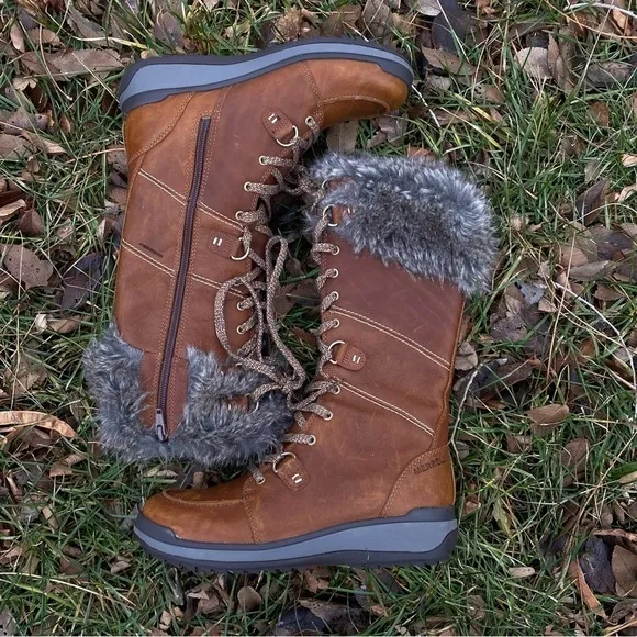 Waterproof winter boots fur brown leather Snow creek tall polar boot merrell