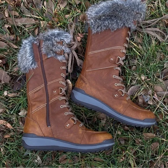 Waterproof winter boots fur brown leather Snow creek tall polar boot merrell