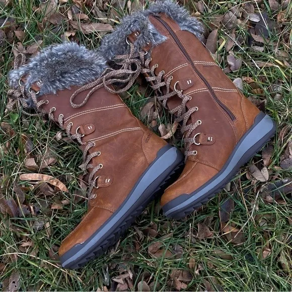 Waterproof winter boots fur brown leather Snow creek tall polar boot merrell