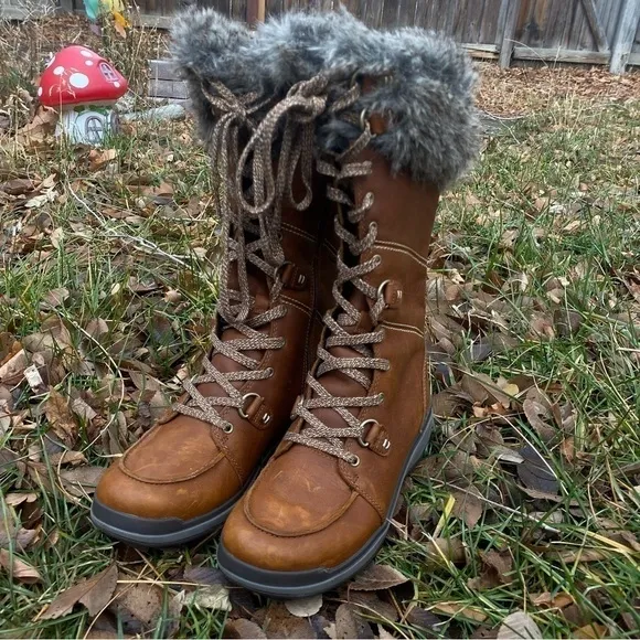 Waterproof winter boots fur brown leather Snow creek tall polar boot merrell