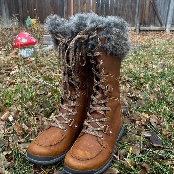 Waterproof winter boots fur brown leather Snow creek tall polar boot merrell