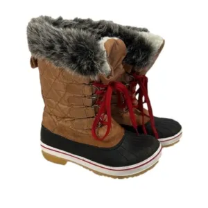 Wild Diva Rain Snow Boots Sz 6 Womens Round Toe Faux Fur Lined Lace Up Mid Calf