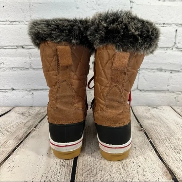 Wild Diva Rain Snow Boots Sz 6 Womens Round Toe Faux Fur Lined Lace Up Mid Calf