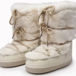 Winter snow boots for Women Mid-Calf Lace-Up Faux Rabbit Fur