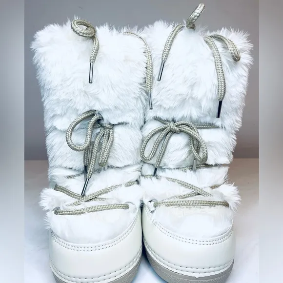 Winter snow boots for Women Mid-Calf Lace-Up Faux Rabbit Fur