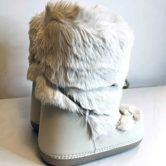 Winter snow boots for Women Mid-Calf Lace-Up Faux Rabbit Fur