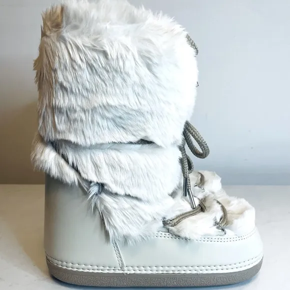 Winter snow boots for Women Mid-Calf Lace-Up Faux Rabbit Fur