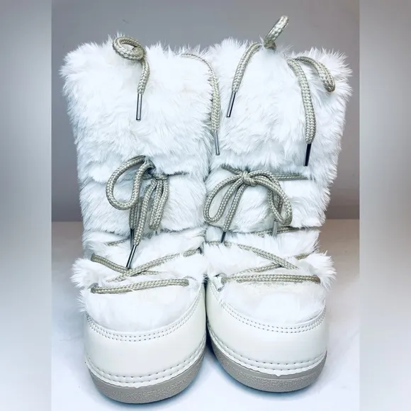 Winter snow boots for Women Mid-Calf Lace-Up Faux Rabbit Fur