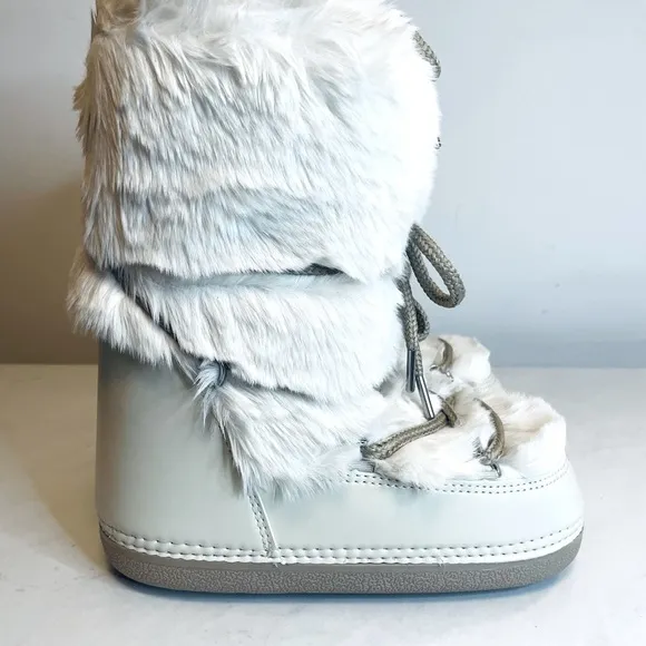 Winter snow boots for Women Mid-Calf Lace-Up Faux Rabbit Fur