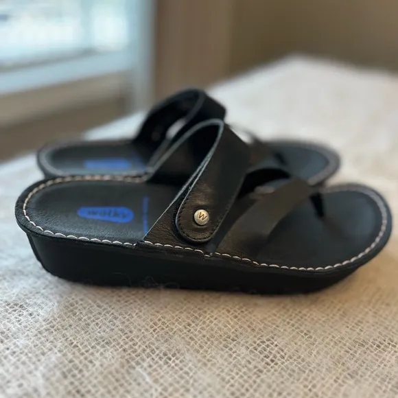 Wolky NEW Tahiti platform sandals black leather comfort shoes Size 6 (37 EU)