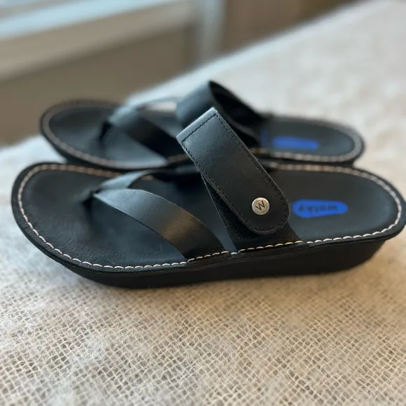 Wolky NEW Tahiti platform sandals black leather comfort shoes Size 6 (37 EU)