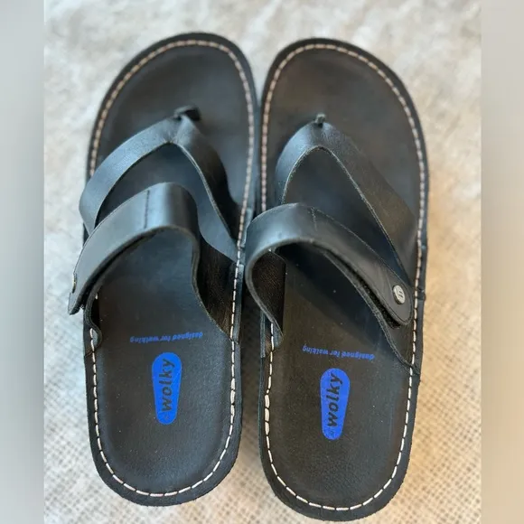 Wolky NEW Tahiti platform sandals black leather comfort shoes Size 6 (37 EU)