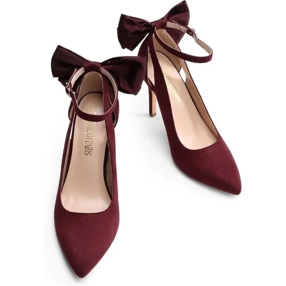 Women Red High Heels Stiletto Strappy Pointed Toe Bow Heel Pumps Sexy Shoes