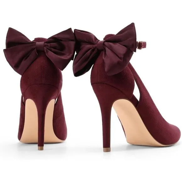 Women Red High Heels Stiletto Strappy Pointed Toe Bow Heel Pumps Sexy Shoes