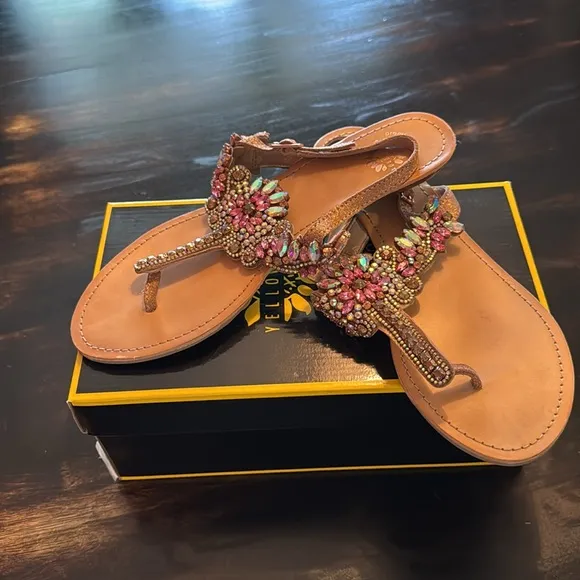 Yellow Box Embellished Rosegold Sequins Sandals Used in Box Women’s Size 10