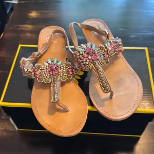 Yellow Box Embellished Rosegold Sequins Sandals Used in Box Women’s Size 10