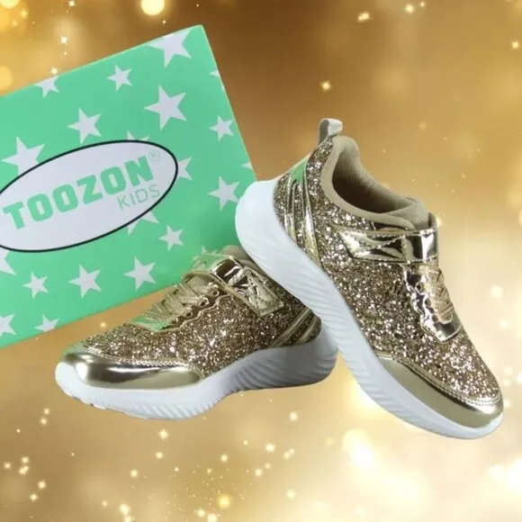 Youth Girl's Kid's Slip On Strap Glitter Sneakers Athletic Walking Shoes NEW