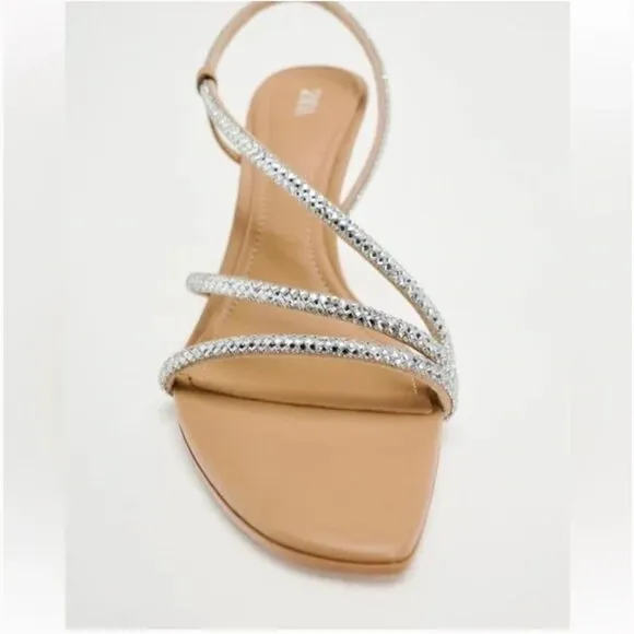 ZARA HEELED SANDALS WITH RHINESTONE STRAPS Size 6 US (36) NEW WITH TAG!