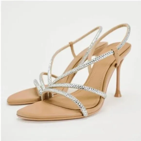 ZARA HEELED SANDALS WITH RHINESTONE STRAPS Size 6 US (36) NEW WITH TAG!