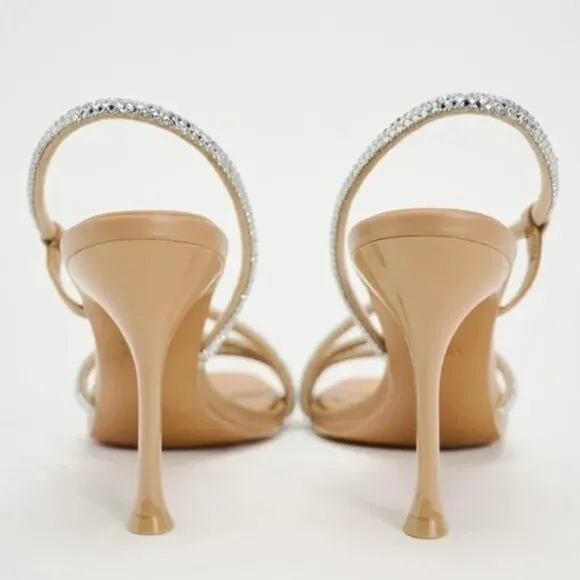 ZARA HEELED SANDALS WITH RHINESTONE STRAPS Size 6 US (36) NEW WITH TAG!