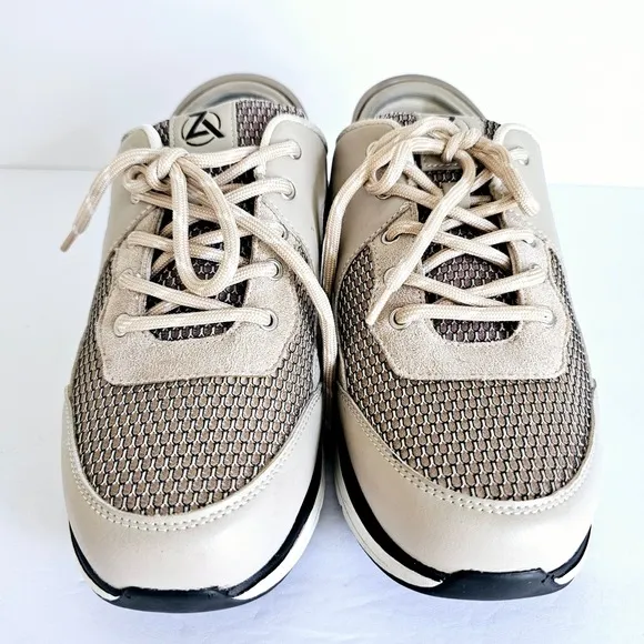 Zeba Mens Hands Free Adaptive Step In Shoes Wide Beige Leather Mesh Sz 8 Sh674.2