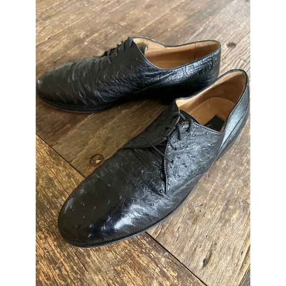 Zelli Made in Italy Ostrich Quill Oxford Casual Dress Shoes Size 8 M JP